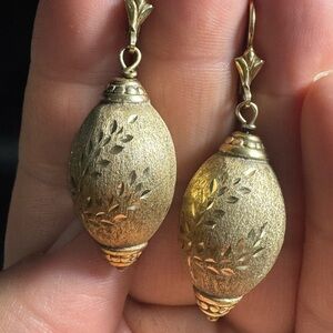 Italian Yellow Gold Plated Sterling Silver Lantern-Style Drop Leverback Earrings
